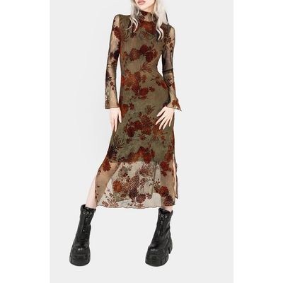 Disturbia Disturbia Rosaleigh Flock Velour Mesh Midaxi Dress