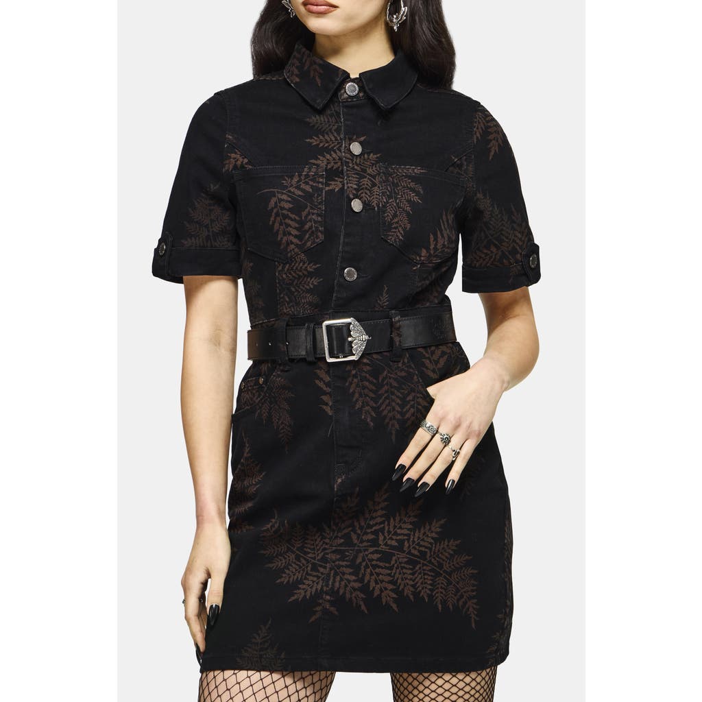 Disturbia Disturbia Ruin Fern Printed Denim Mini Shirt Dress