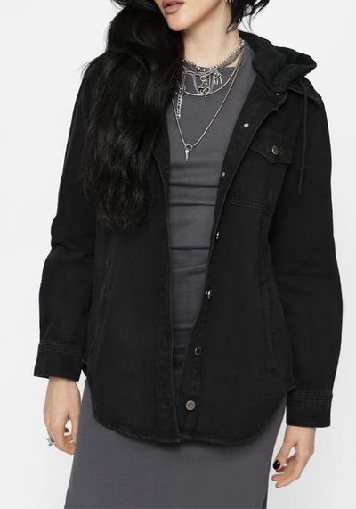 Disturbia Disturbia Trellis Hooded Pocket Denim Shacket