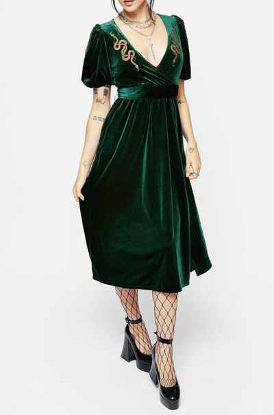Disturbia Disturbia Zarina Velour Applique Midi Wrap Dress