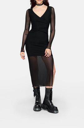 Disturbia Disturbia Zillah Ruched Wrap Mesh Midi Dress