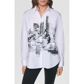 DKNY DKNY City Printed Rhinestone Cotton Button-Up Shirt
