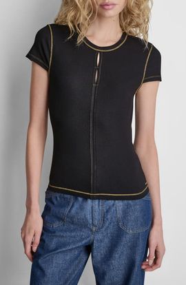 DKNY DKNY Contrast Stitch Cutout Detail Rib Top