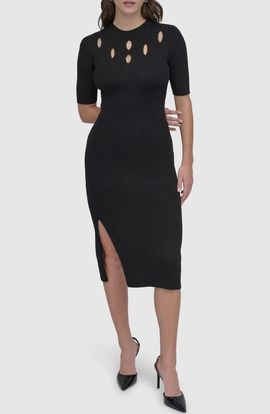 DKNY DKNY Cutout Detail Rib Sweater Dress