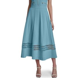 DKNY DKNY Eyelet Embroidery Linen Blend A-Line Skirt