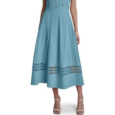 DKNY DKNY Eyelet Embroidery Linen Blend A-Line Skirt
