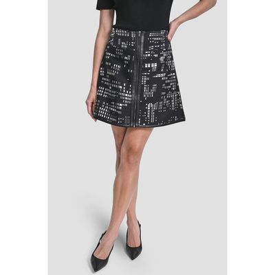 DKNY DKNY Front Zip Abstract Jacquard Miniskirt