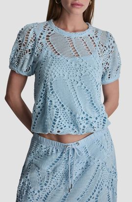 DKNY DKNY Leaf Open Stitch Cotton Blend Knit Top
