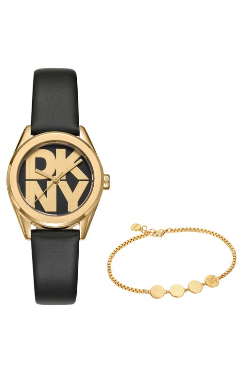DKNY DKNY Logo Collection Leather Strap Watch & Bracelet Set, 28mm