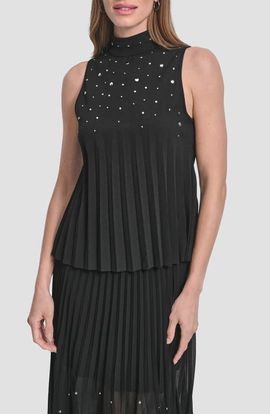DKNY DKNY Metallic Studded Pleated Scuba Crepe Top