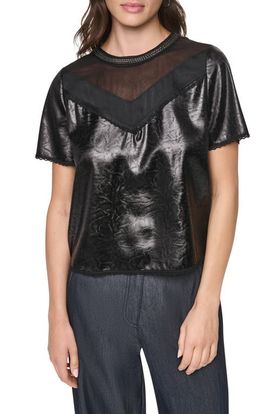 DKNY DKNY Mixed Media Crackle Faux Leather Top