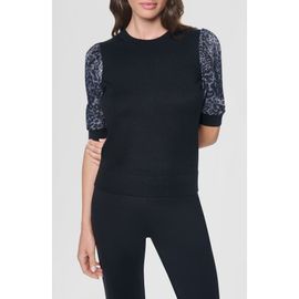 DKNY DKNY Print Twist Sleeve Mixed Media Sweater