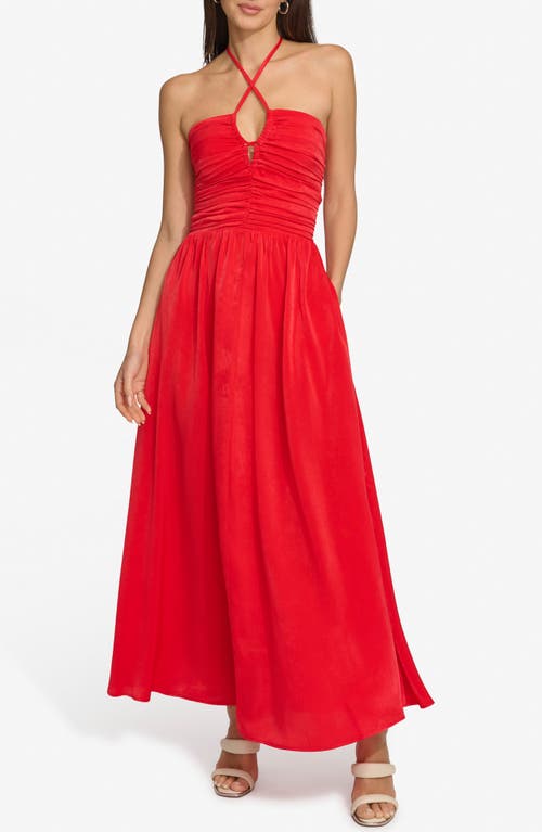 DKNY DKNY Ruched Halter Satin Maxi Dress