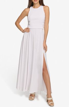 DKNY DKNY Ruched Mesh Trim Sleeveless Maxi Dress