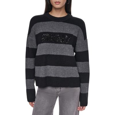DKNY DKNY Sequin Logo Stripe Sweater