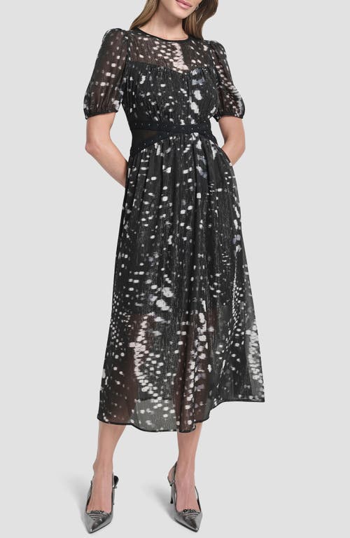 DKNY DKNY Shine Puff Sleeve Crinkle Chiffon Dress