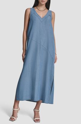 DKNY DKNY Sleeveless Chambray Midi Dress