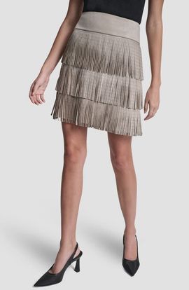 DKNY DKNY Studded Fringe Faux Suede Miniskirt
