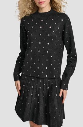 DKNY DKNY Studded Metallic Mock Neck Sweater