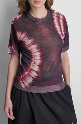 DKNY DKNY Tie Dye Short Sleeve Cotton Blend Sweater