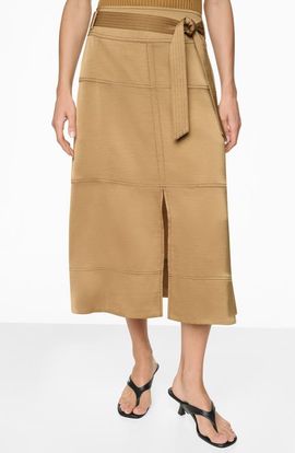 DKNY DKNY Tie Waist Contrast Stitch Midi Skirt