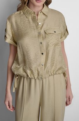 DKNY DKNY Twinkle Crinkle Roll Tab Cuff Button-Up Shirt