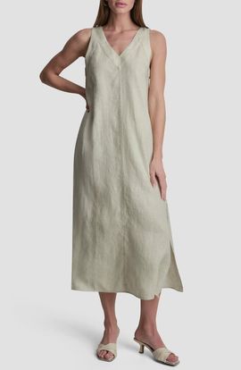 DKNY DKNY V-Neck Linen Maxi Dress