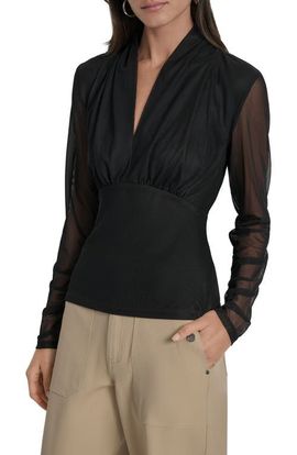 DKNY DKNY V-Neck Mesh Sleeve Top