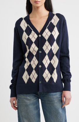 DL1961 DL1961 Argyle Extra Fine Merino Wool V Neck Cardigan