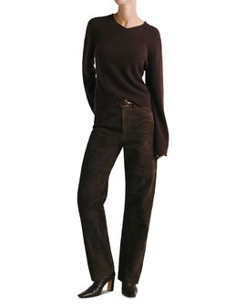 Dl1961 DL1961 Daria Leather High Rise Slim Straight Leg Jeans in Tobacco Suede