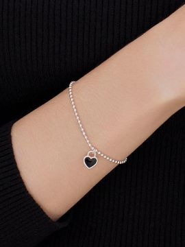 dmoment Sterling Silver Adjustable Heart Bracelet [Black]