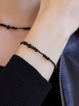 dmoment Sterling Silver Crystal Beaded Bracelet [Black]