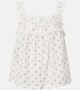 Doen DÃ´en Fidella floral lace-trimmed cotton top