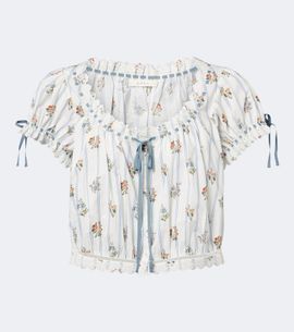 Doen Dôen Nera embroidered printed cotton top