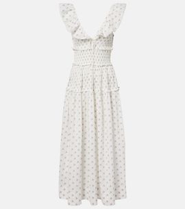 Doen DÃ´en Sorina floral lace-trimmed cotton midi dress