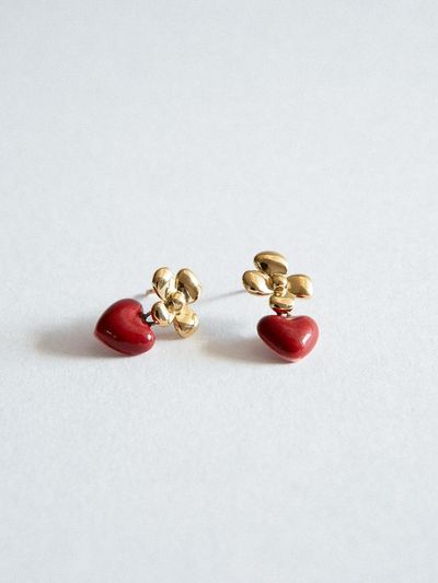 DOL Flower Heart Earring [burgundy]
