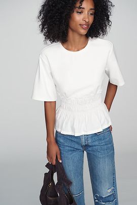 Dolan Left Coast 100% Cotton Smocked Peplum Tee