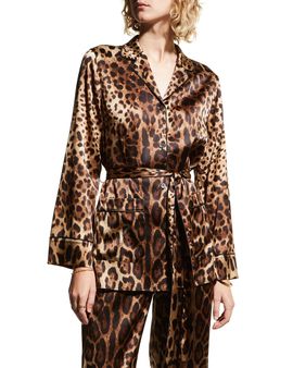 Dolce & Gabbana Belted Leopard-Print Pajama Shirt