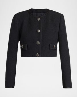 Dolce & Gabbana Crystal Button Boucle Crop Collarless Jacket