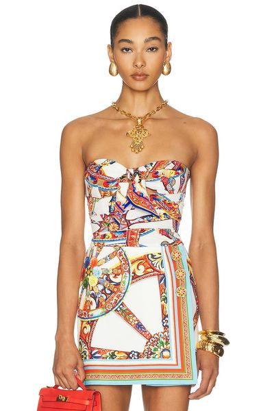 Dolce & Gabbana Dolce & Gabbana Charmeuse Stretch Carretto Print Bodysuit