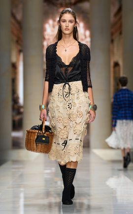 Dolce & Gabbana Dolce & Gabbana Embroidered Eyelet Linen Midi Skirt
