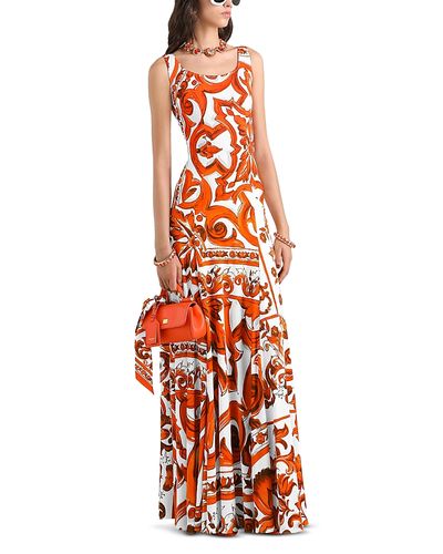 Dolce & Gabbana Dolce & Gabbana Majolica Print Organzine Long Dress