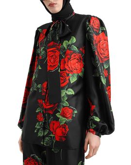 Dolce & Gabbana Dolce & Gabbana Rose Silk Tie Neck Blouse