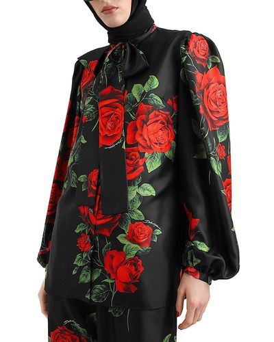 Dolce & Gabbana Dolce & Gabbana Rose Silk Tie Neck Blouse