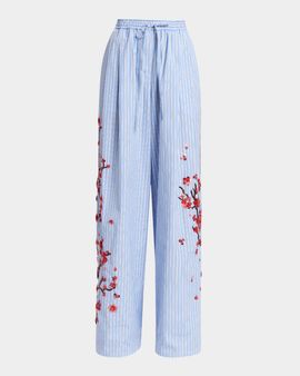 Dolce & Gabbana Embellished Striped Wide-Leg Pajama Pants