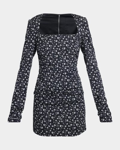 Dolce & Gabbana Floral-Print Silk Charmeuse Long-Sleeve Mini Dress