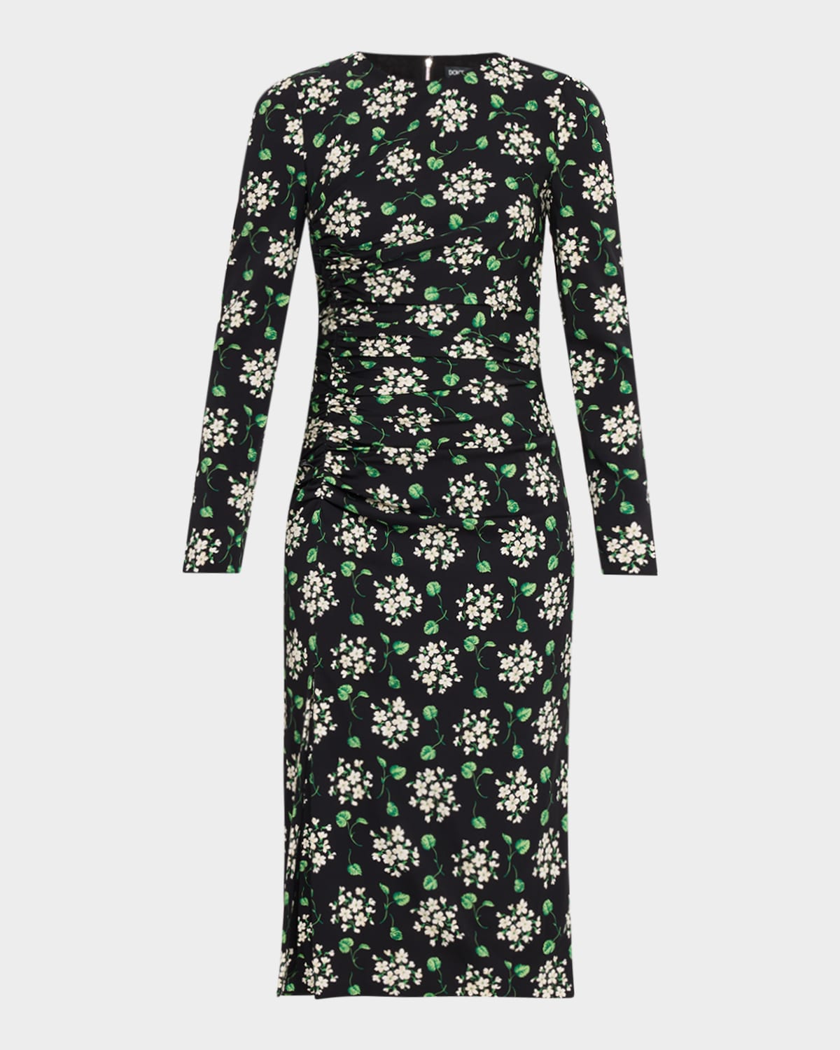 Dolce & Gabbana Floral Silk Long-Sleeve Ruched Midi Dress