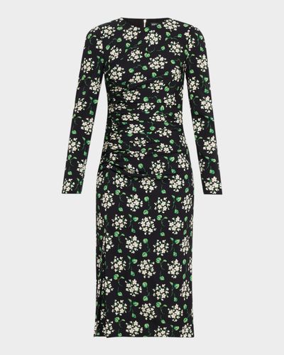 Dolce & Gabbana Floral Silk Long-Sleeve Ruched Midi Dress