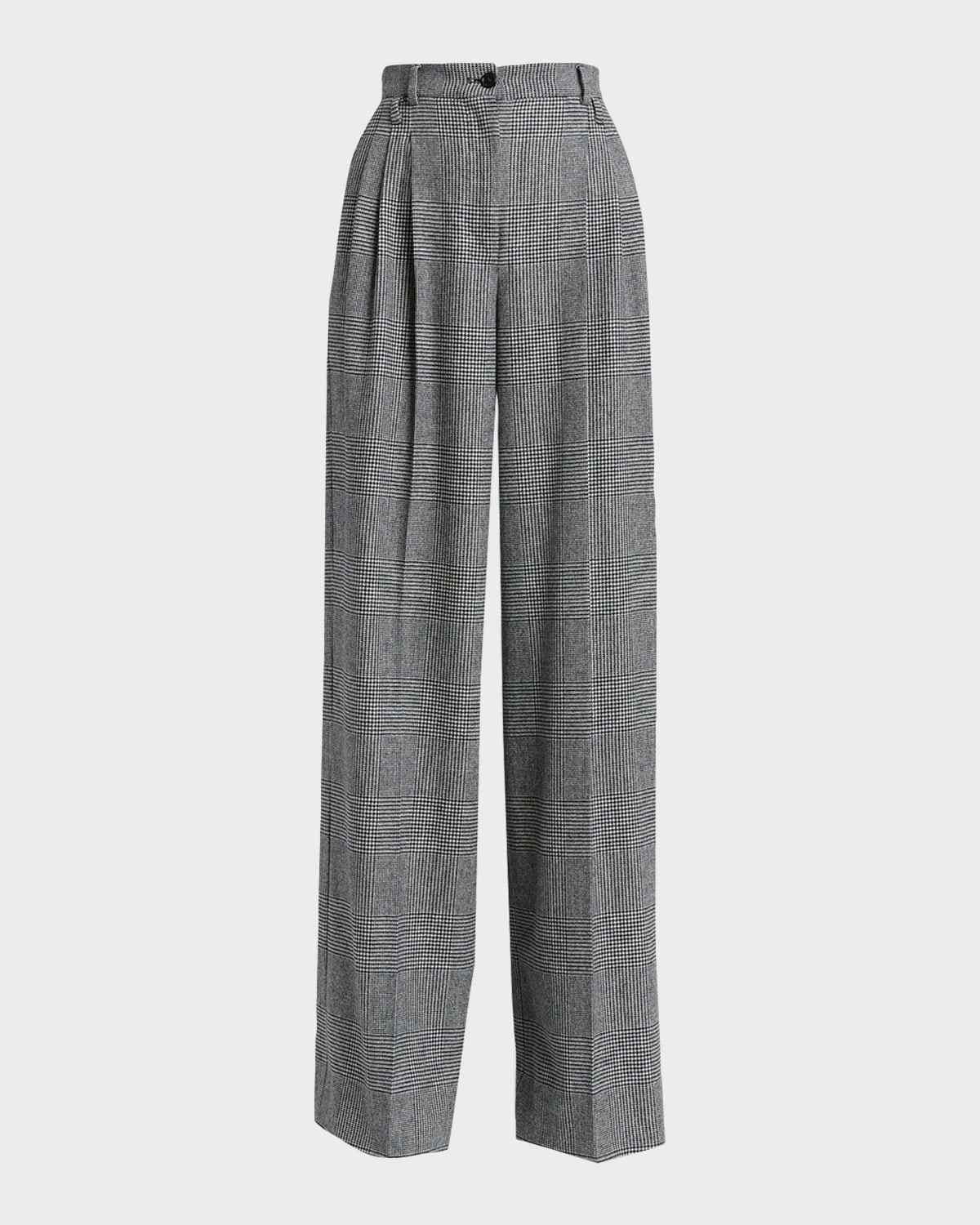 Dolce & Gabbana Glen Plaid Cashmere-Wool Pleated Wide-Leg Trousers