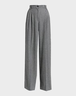 Dolce & Gabbana Glen Plaid Cashmere-Wool Pleated Wide-Leg Trousers